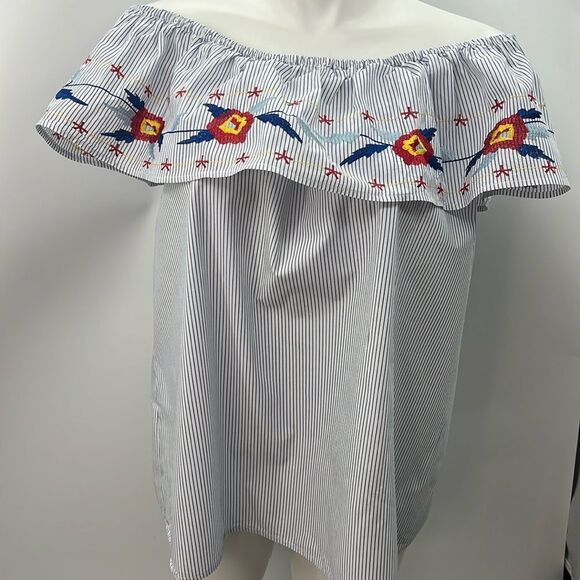 Falls Creek 2X striped embroidered detail top - Picture 1 of 4